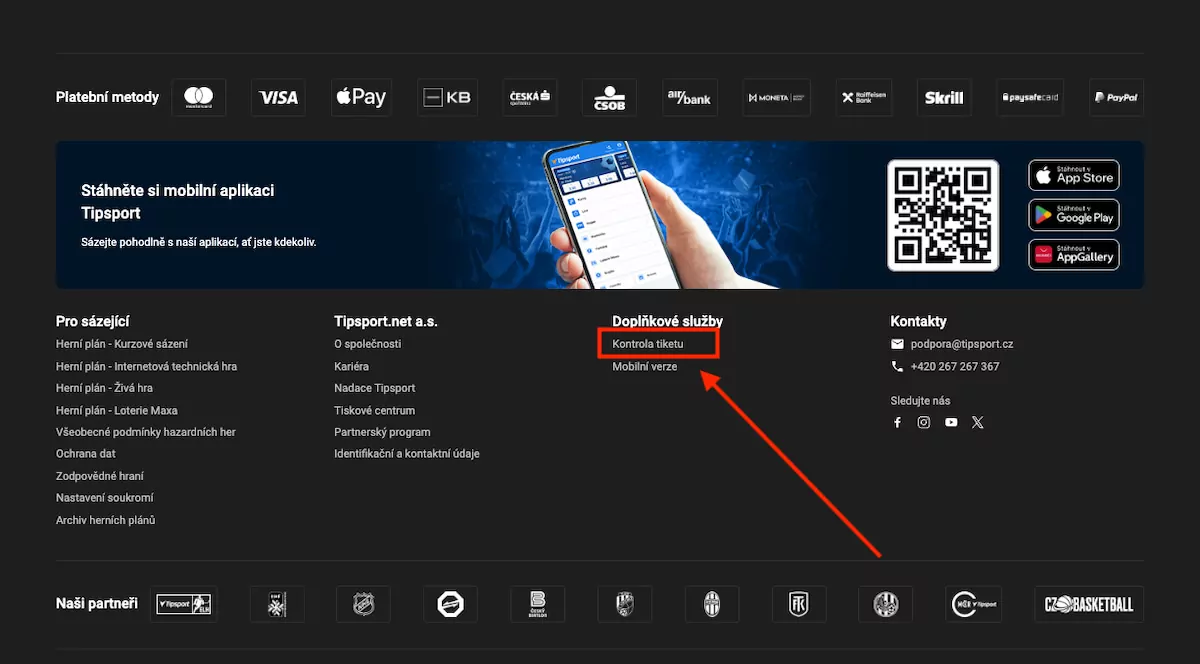 Kontrola tiketu na Tipsport.cz – Krok 1