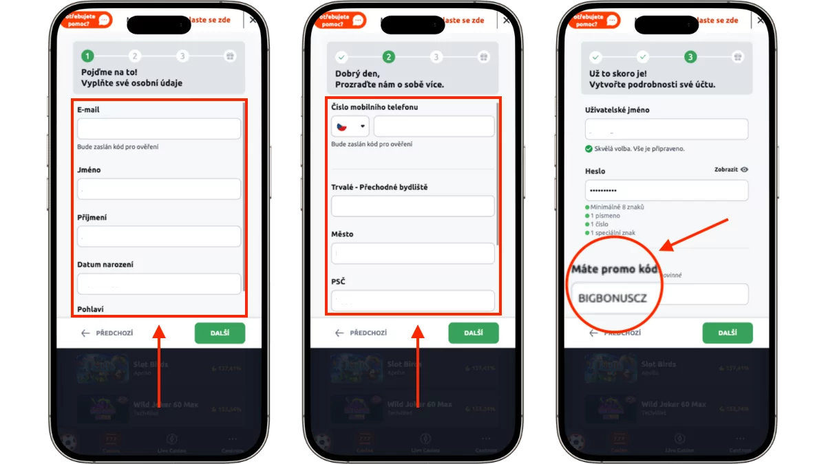 Založení účtu Betano